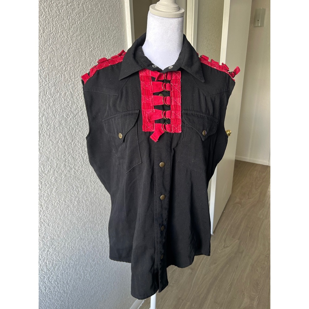SHRINE Hollywood California Sleeveless Black Red Studded Vest Top M Goth Grudge - Picture 8 of 12